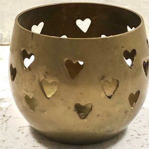 6815 Vintage Solid Brass Candle Cup w Heart Cutouts Made In India Signed